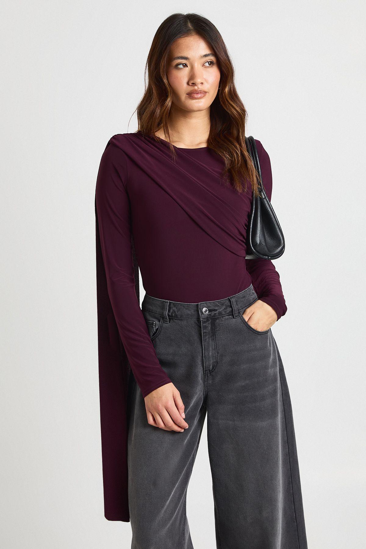 Double Layer Slinky Drape Front Detail Bodysuit by BOOHOO