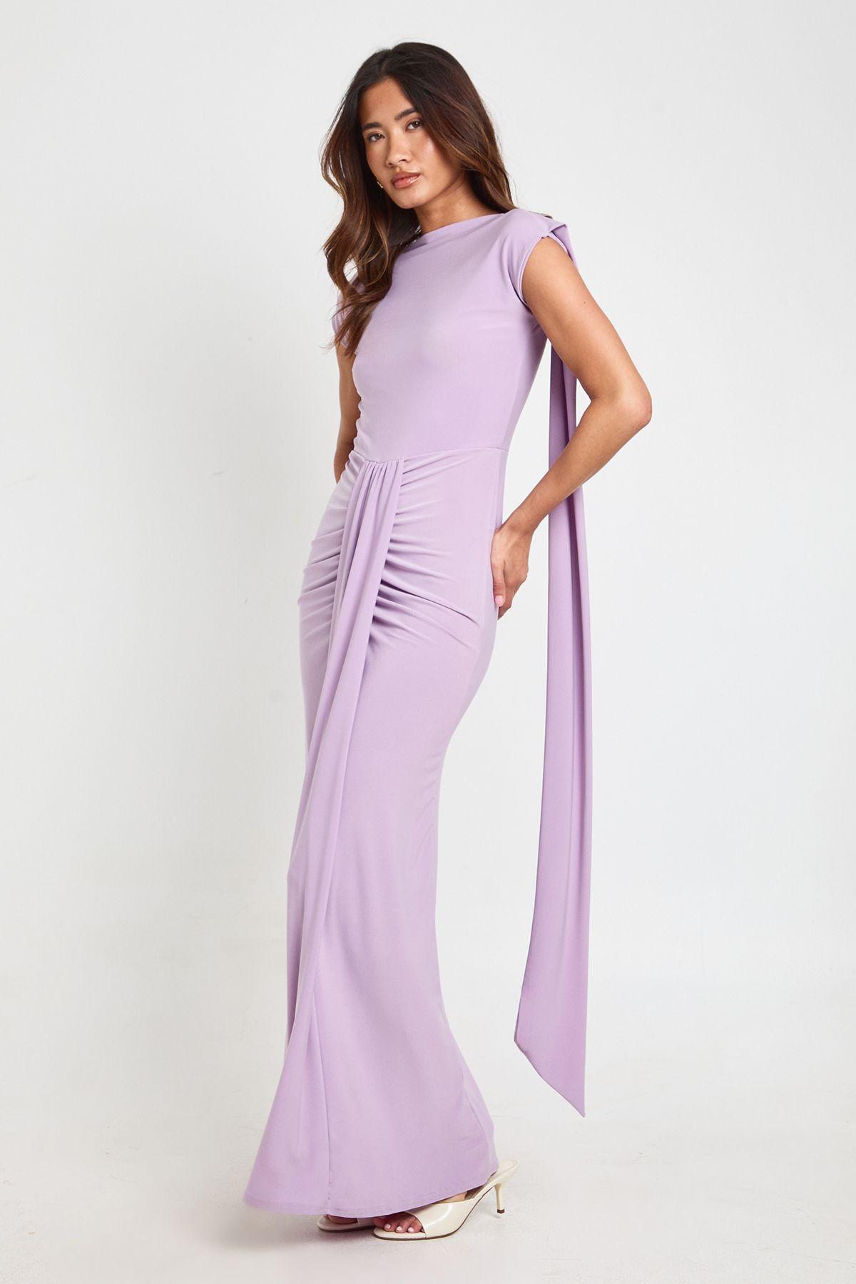 Double Layer Slinky Grown On Neck Drape Front Maxi Dress by BOOHOO