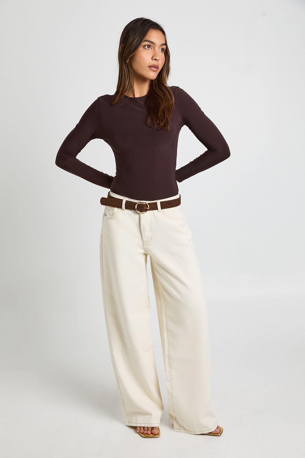 Double Layer Slinky Long Sleeve Crew Neck Bodysuit by BOOHOO