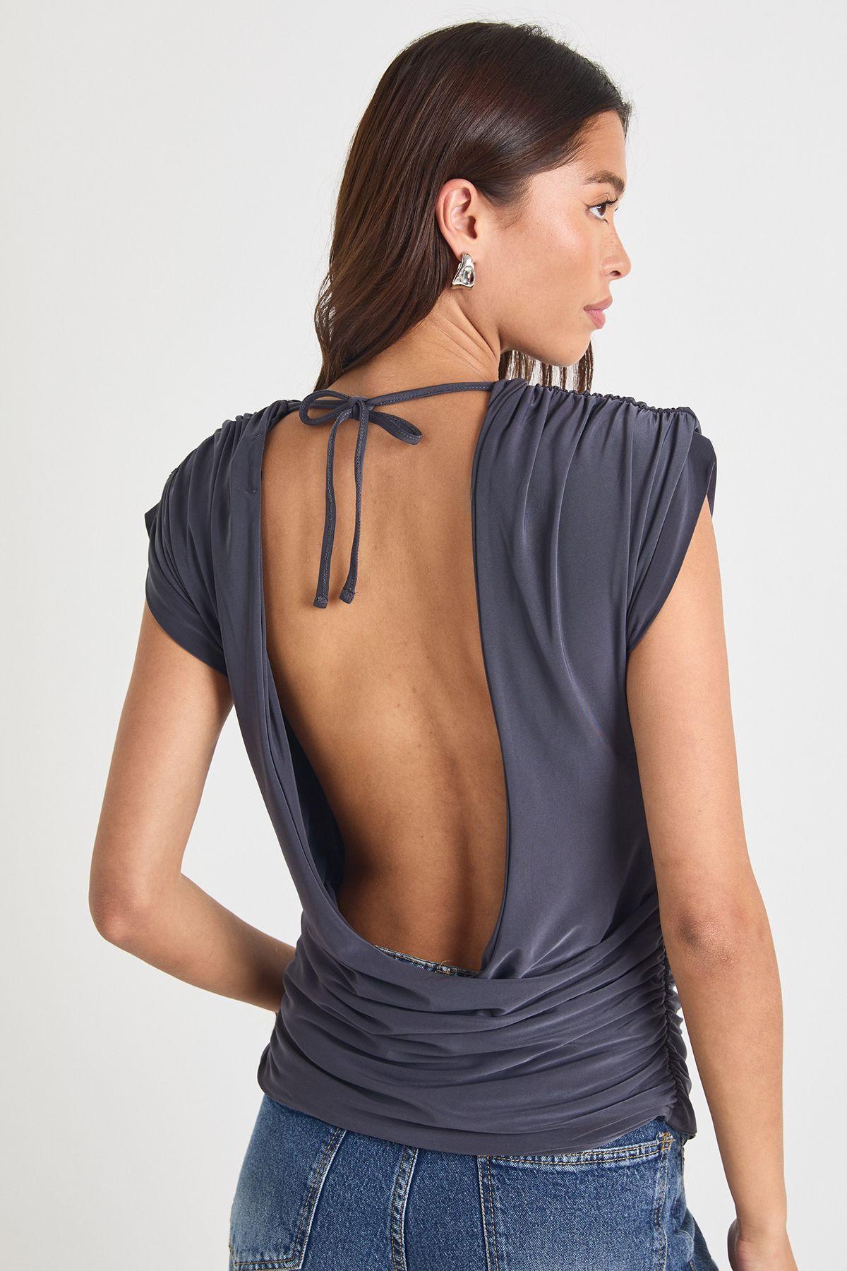 Double Layer Slinky Open Cowl Back Top by BOOHOO