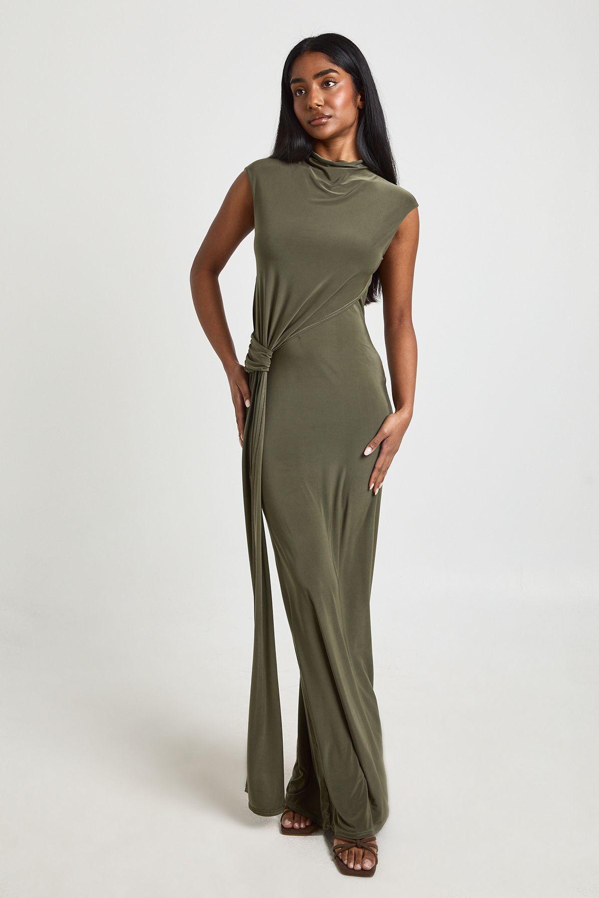 Double Layer Slinky Side Wrap Detail Maxi Dress by BOOHOO