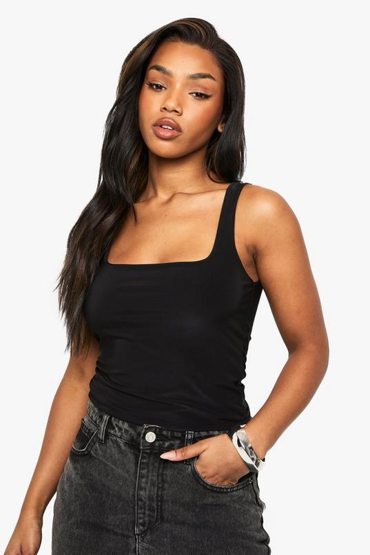 Double Layer Slinky Square Neck Vest Top by BOOHOO