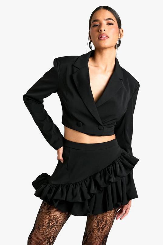 Double Ruffle High Thigh Mini Skirt by BOOHOO