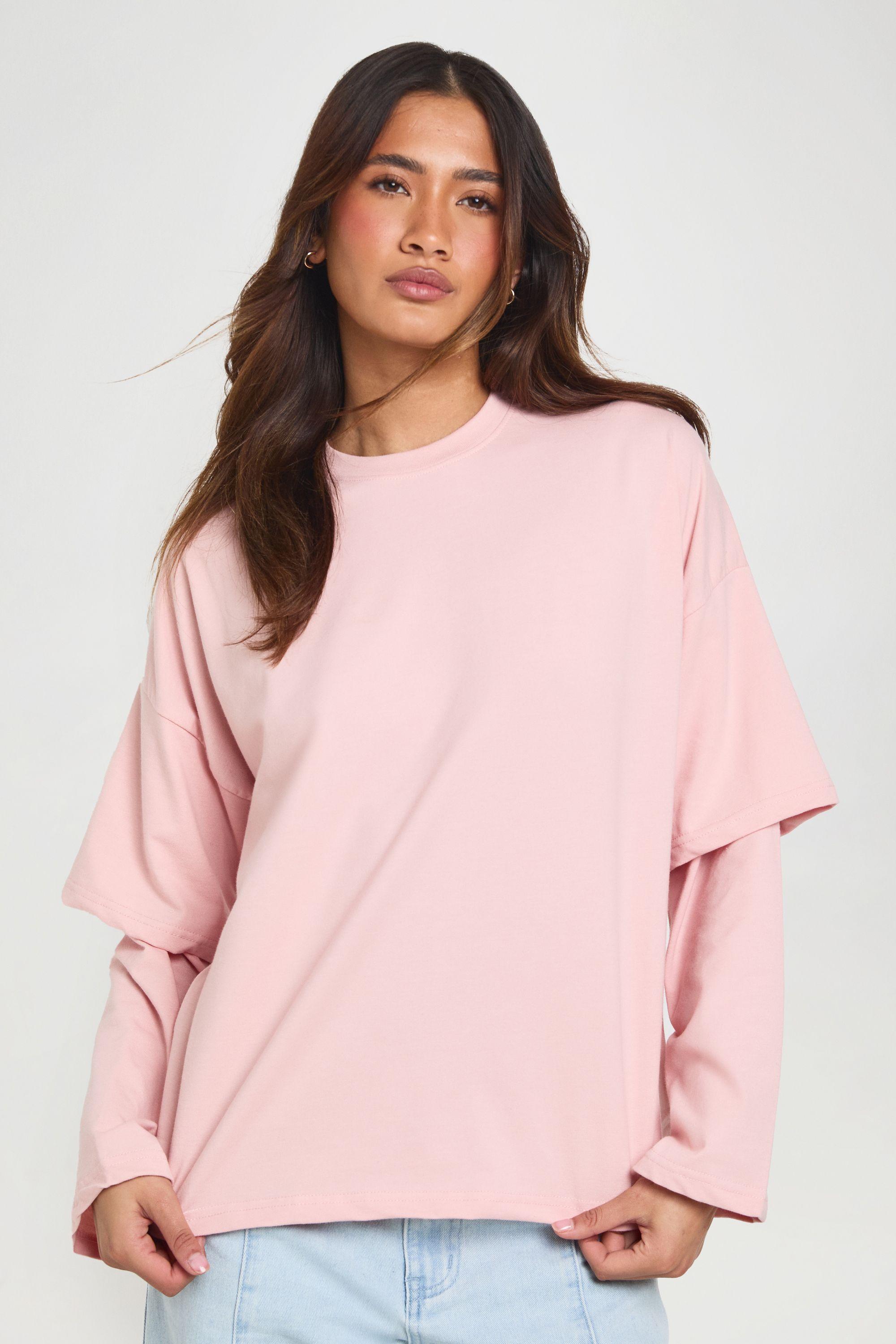 Double Sleeve Oversized Skater T-shirt by BOOHOO