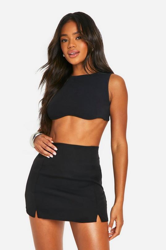 Double Split Front Woven Mini Skirt by BOOHOO