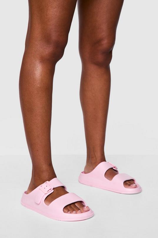 Double Strap Chunky Sliders by BOOHOO