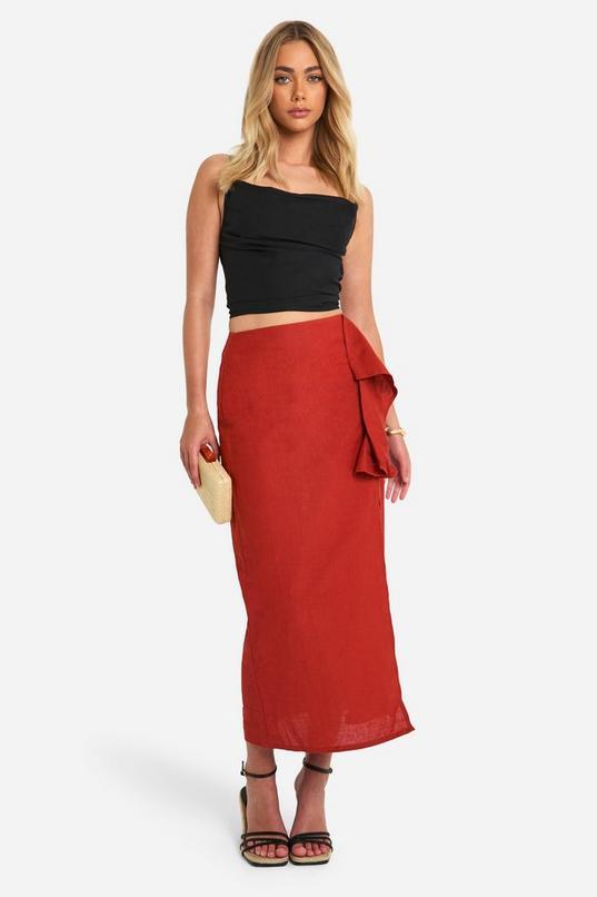 Drape Detail Split Midaxi Skirt by BOOHOO
