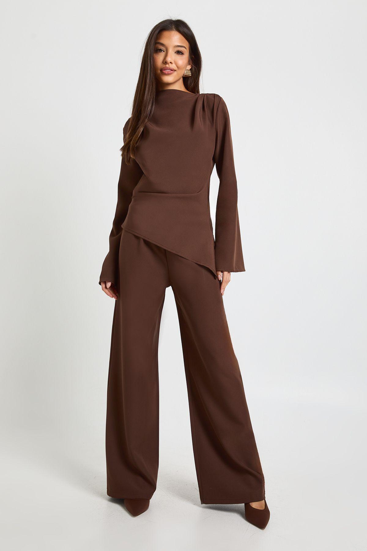 Draped Asymmetric Top & Wide Leg Trouser Co-ord by BOOHOO