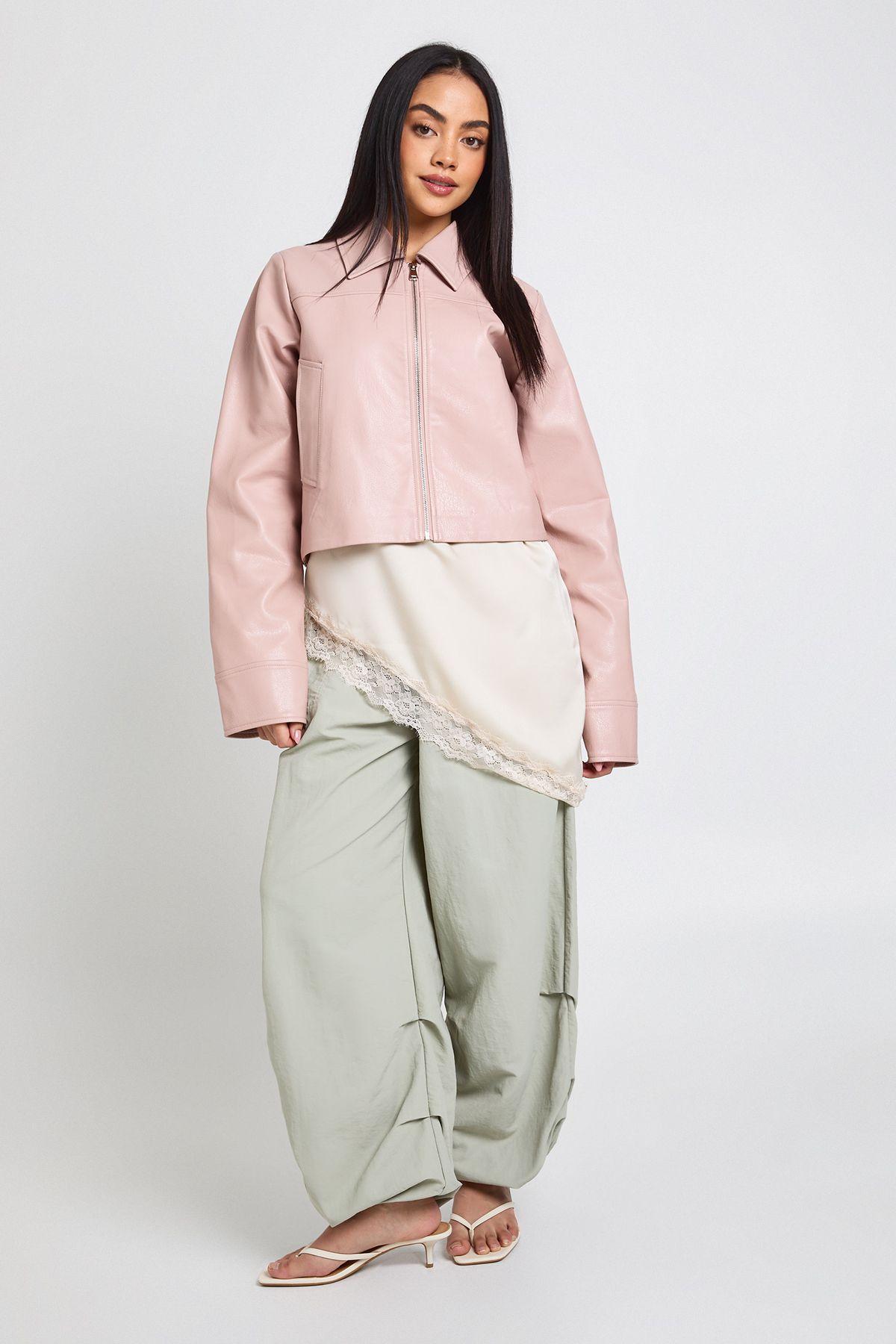 Drawcord Nylon Wide Leg Trousers by BOOHOO