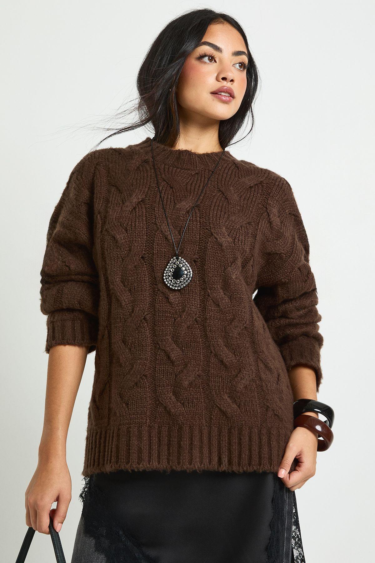 Drop Shoulder All Over Cable Oversized Knitted Jumper by BOOHOO