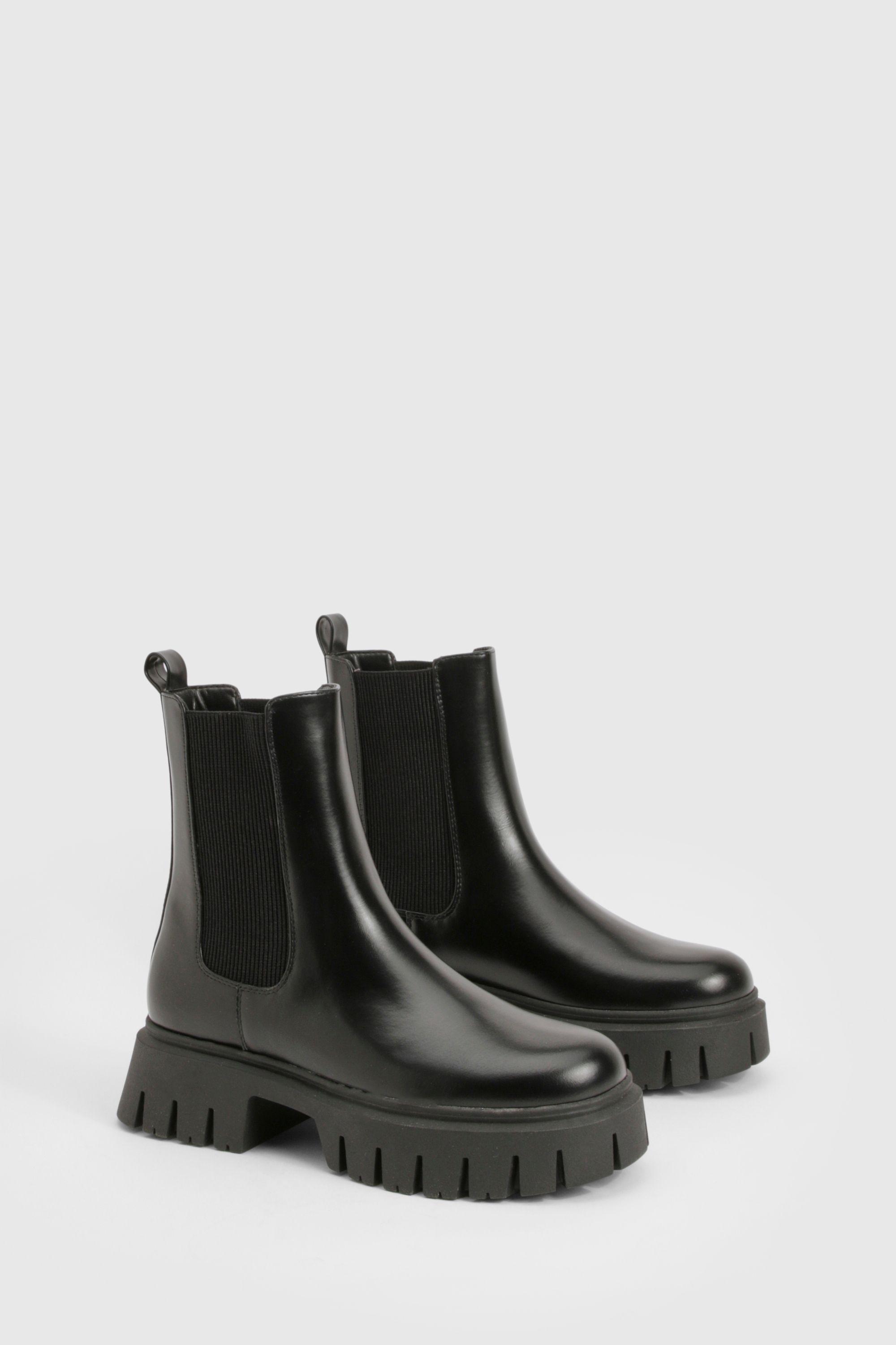 Elastic Chelsea Panel Chunky Heeled Ankle Boot by BOOHOO Elastic Chelsea Panel Chunky Heeled Ankle Boot by BOOHOO