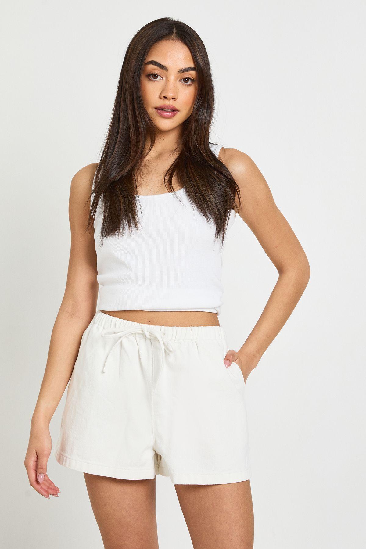 Elasticated Waist Denim Shorts by BOOHOO