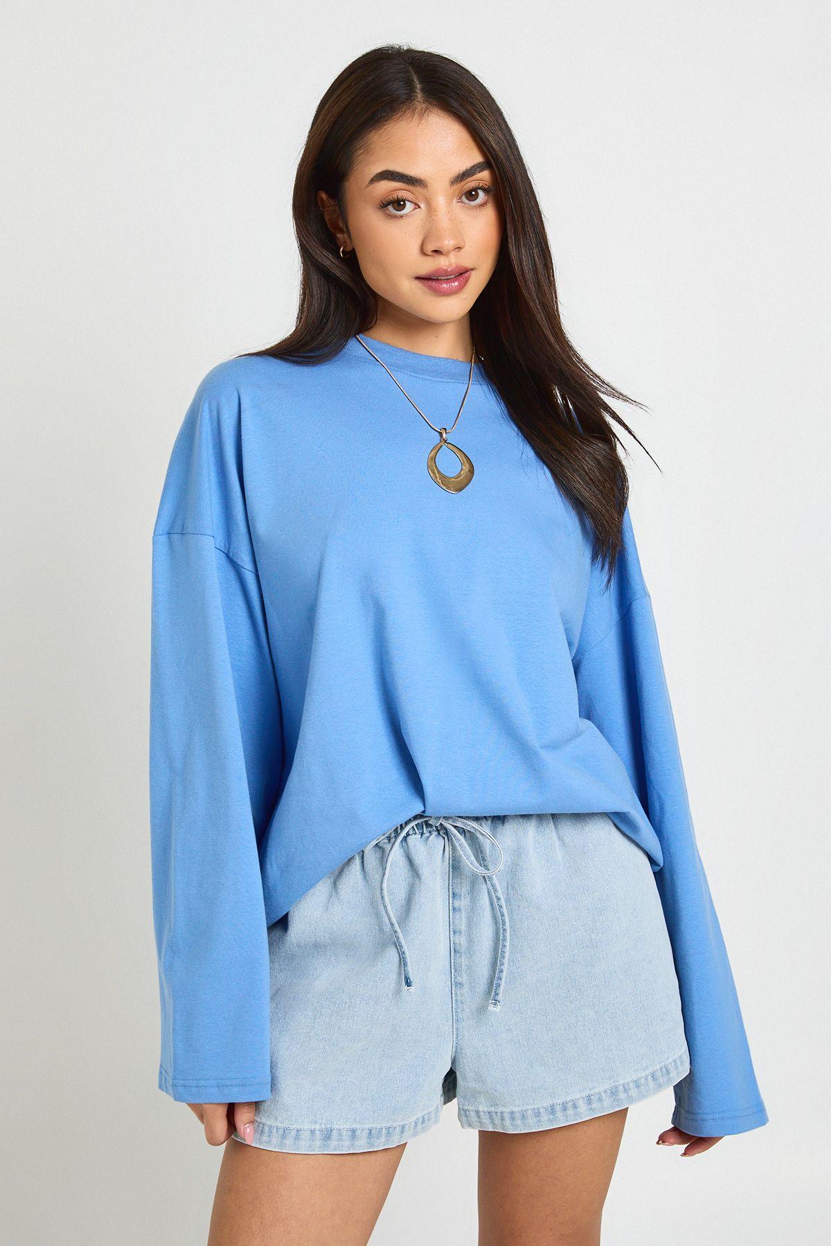 Elasticated Waist Denim Shorts by BOOHOO