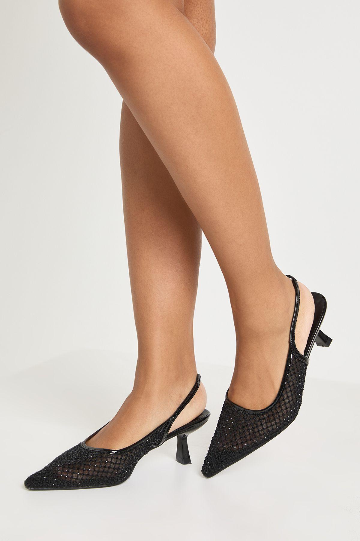 Embellished Mesh Slingback Court Heels by BOOHOO