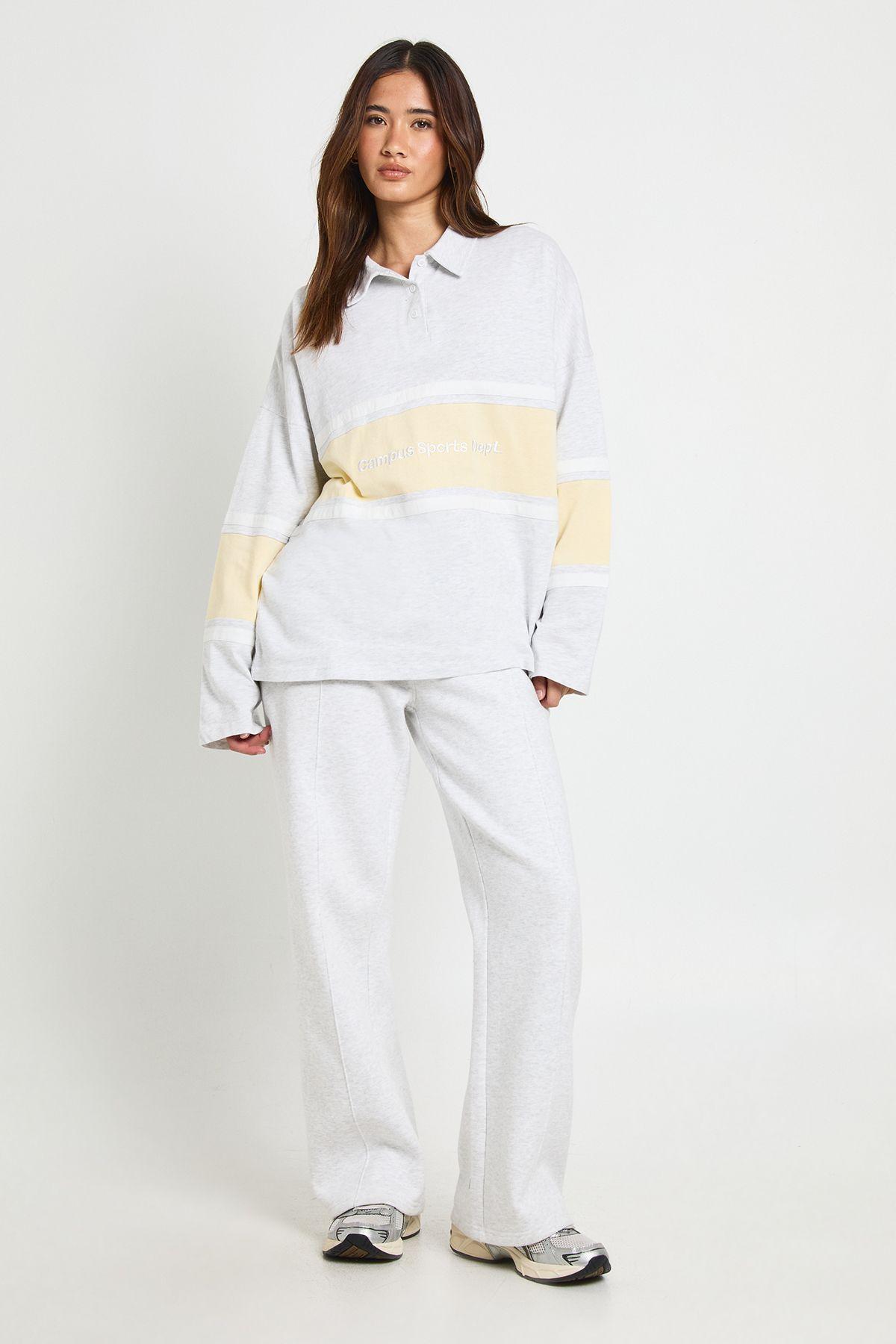 Embroidered Contrast Panel Rugby Top by BOOHOO