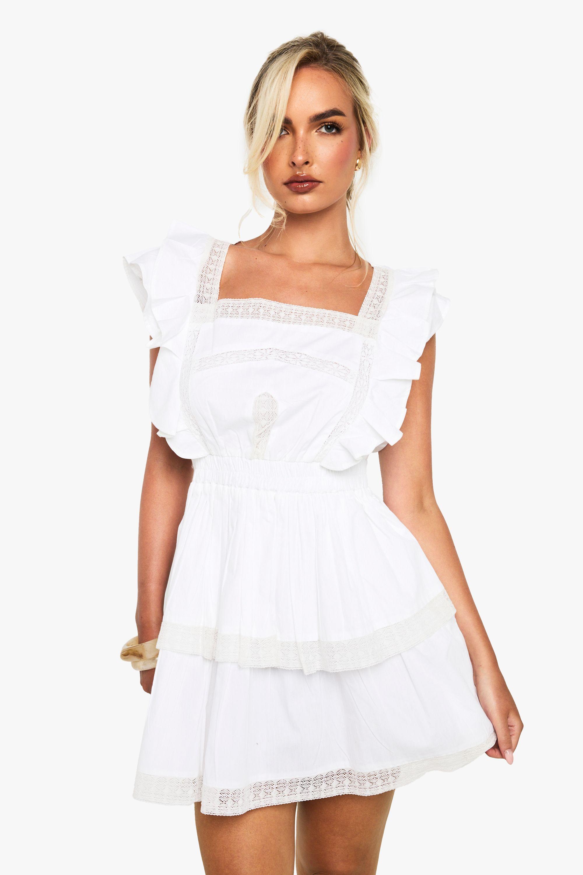 Embroidered Ruffle Cotton  Layered Dress by BOOHOO