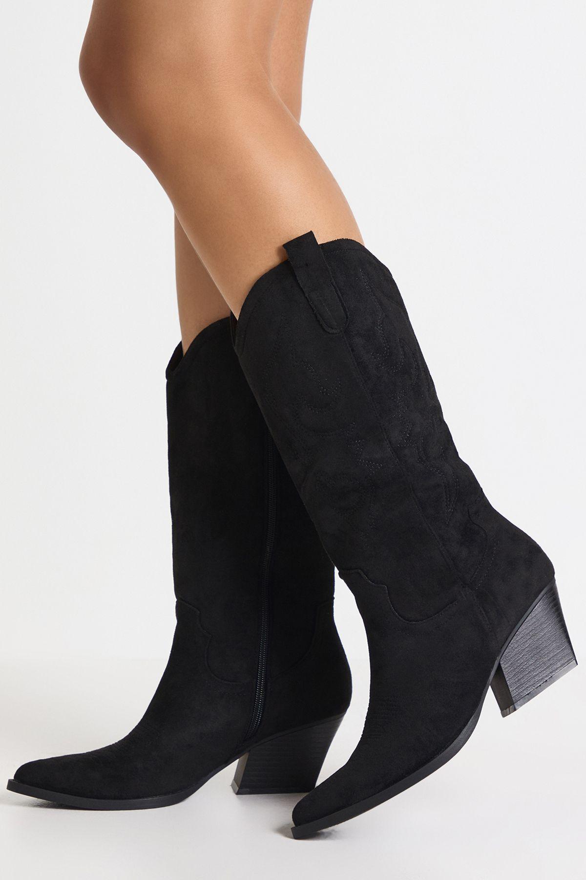 Embroidery Detail Western Cowboy Boots by BOOHOO