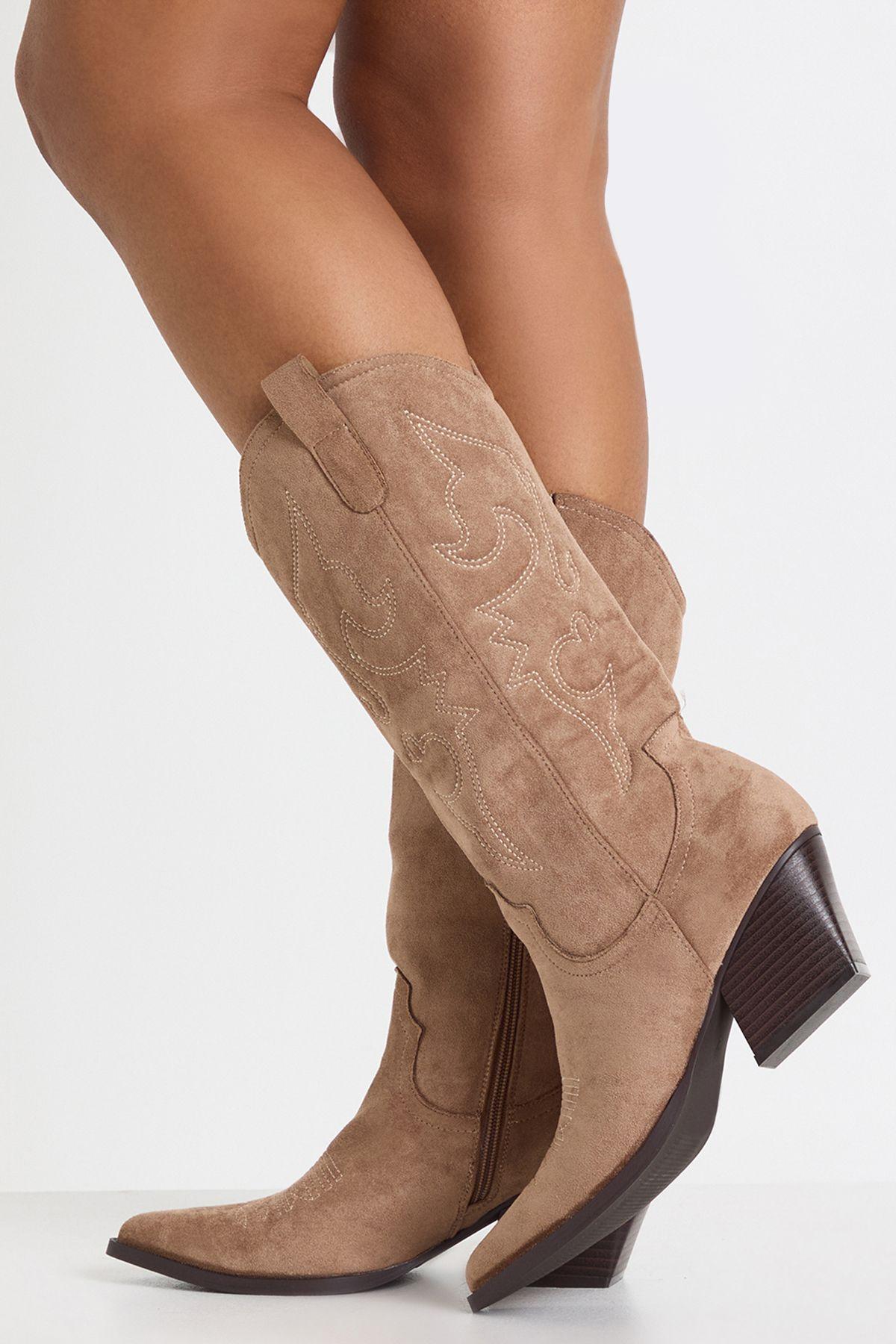 Embroidery Detail Western Cowboy Boots by BOOHOO
