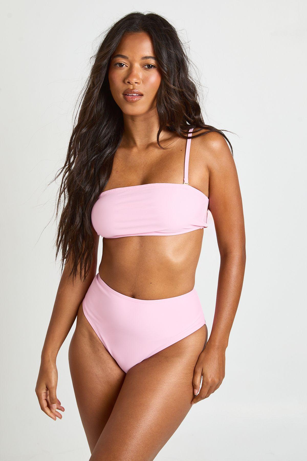 Essentials High Waist Bikini Bottom by BOOHOO