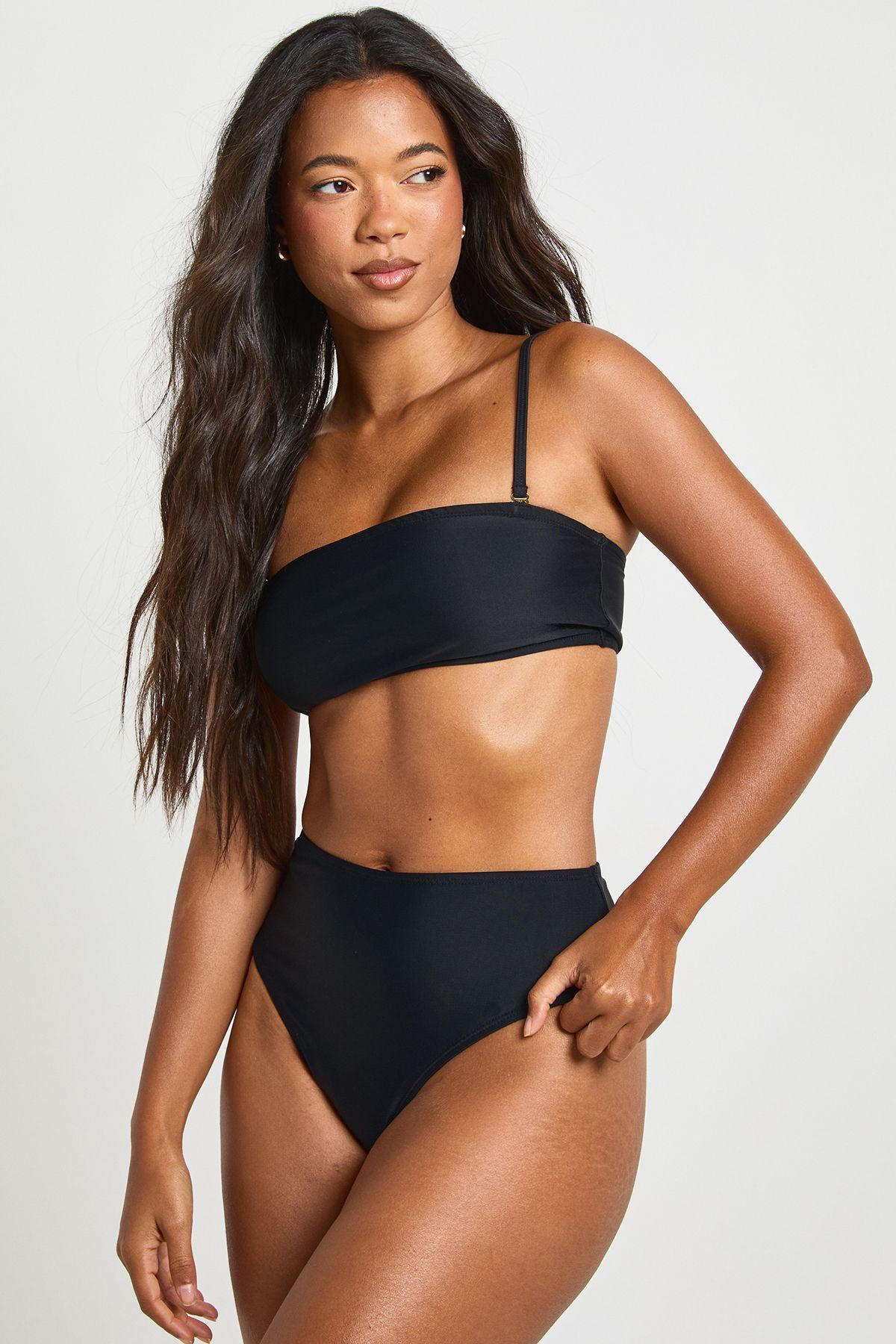Essentials High Waist Bikini Bottom by BOOHOO