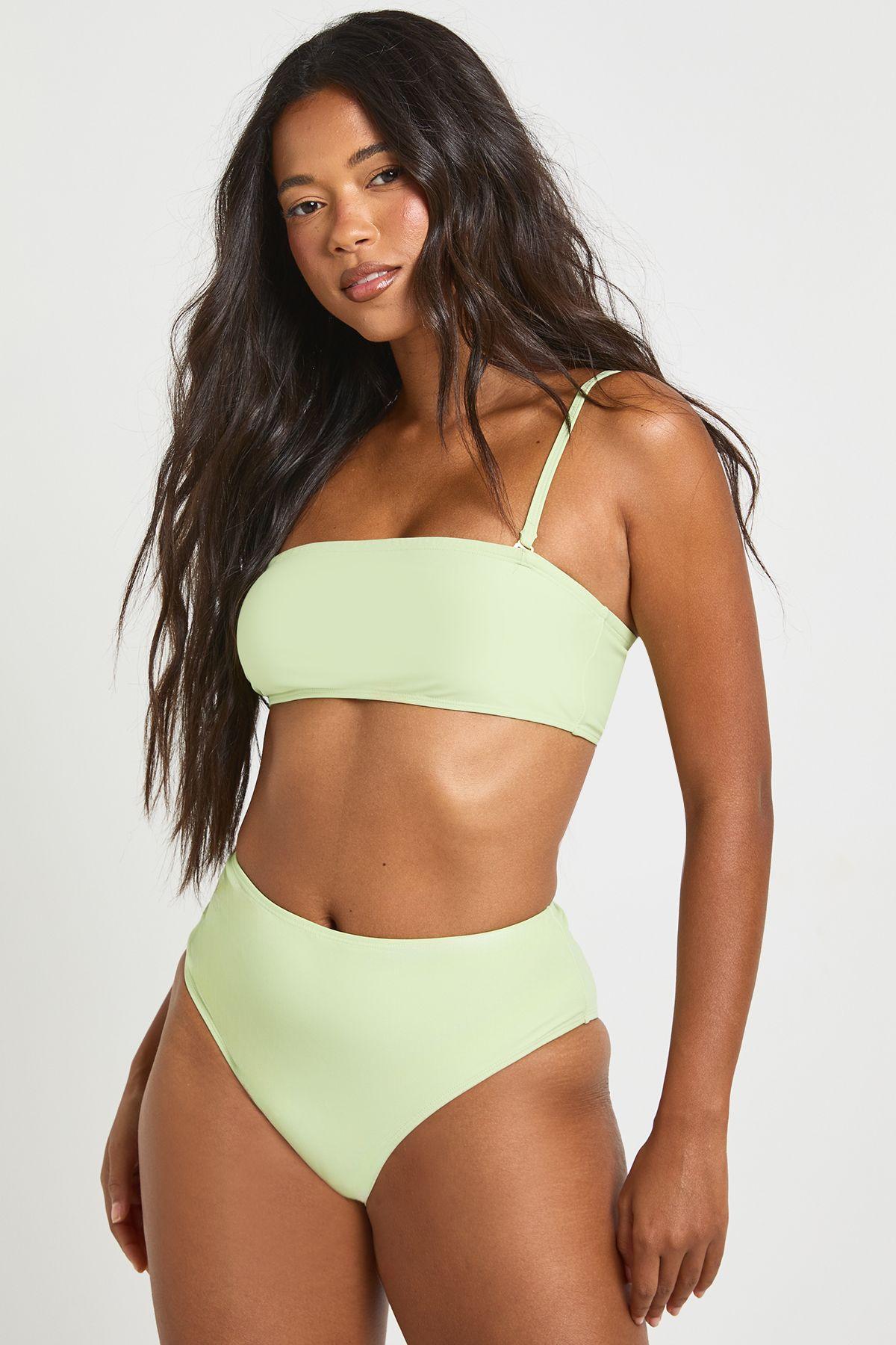 Essentials High Waist Bikini Bottom by BOOHOO