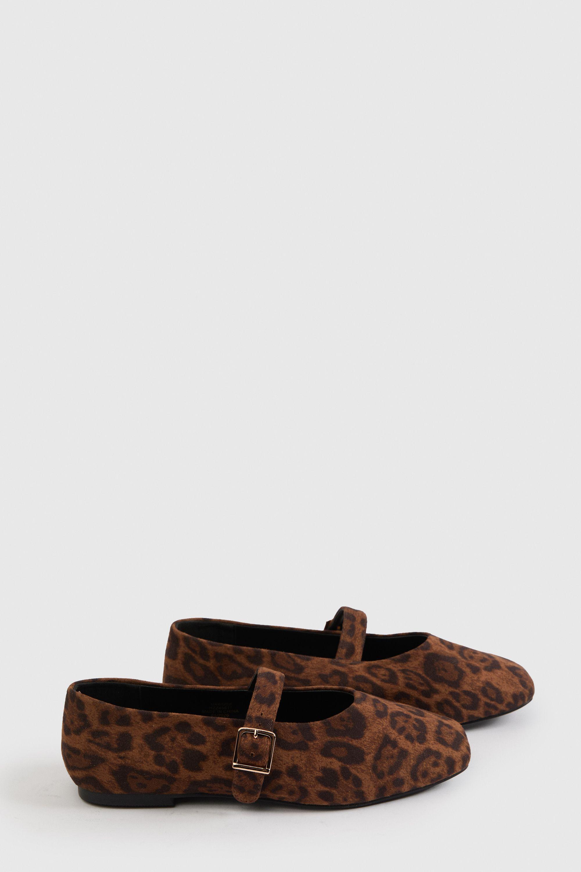 Extra Wide Fit Leopard Square Toe Ballet Flats by BOOHOO Extra Wide Fit Leopard Square Toe Ballet Flats by BOOHOO