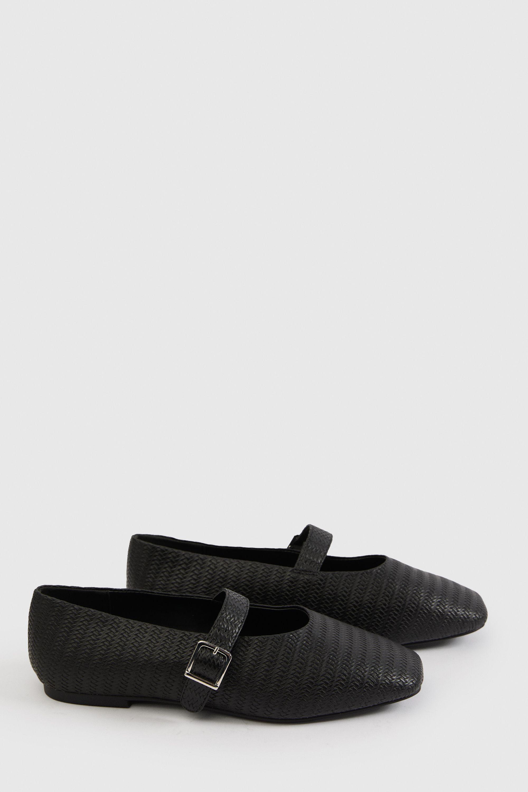 Extra Wide Fit Square Toe Ballet Weave Flats by BOOHOO