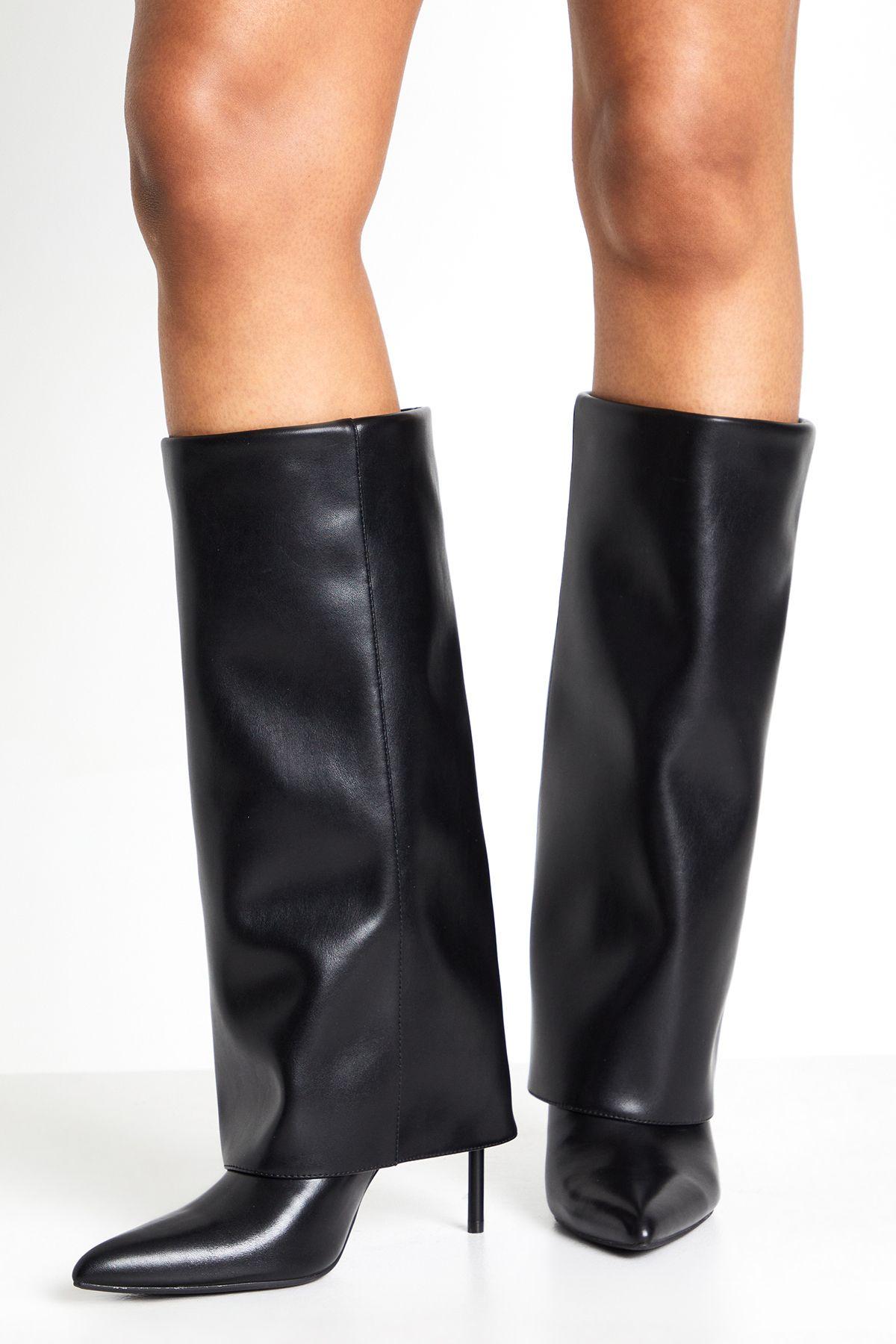 Extreme Point Stiletto Fold Over Boots by BOOHOO