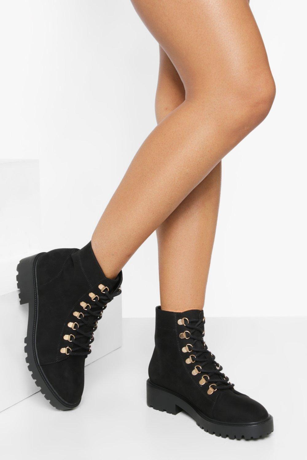Eyelet Detail Hiker Boots by BOOHOO