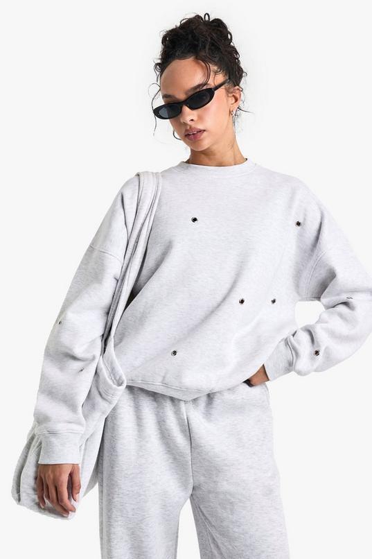 Eyelet Detail Oversized Sweatshirt by BOOHOO