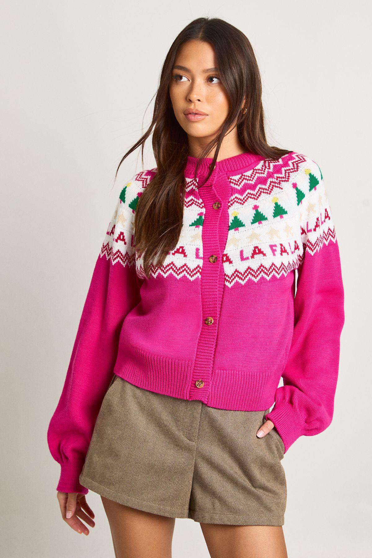 Fa La La  Fitted Christmas Cardigan by BOOHOO