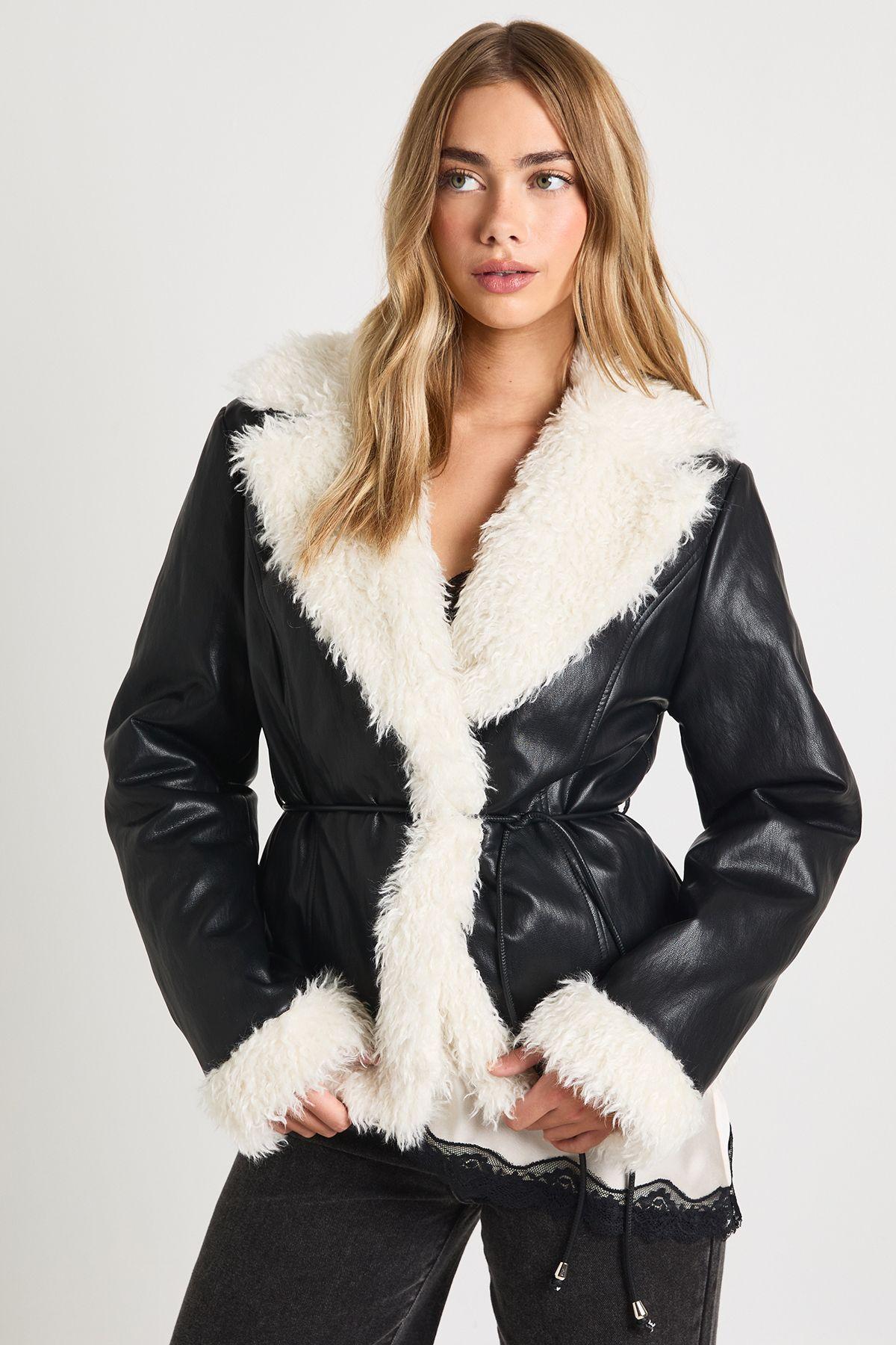 Faux Leather Belted Aviator by BOOHOO