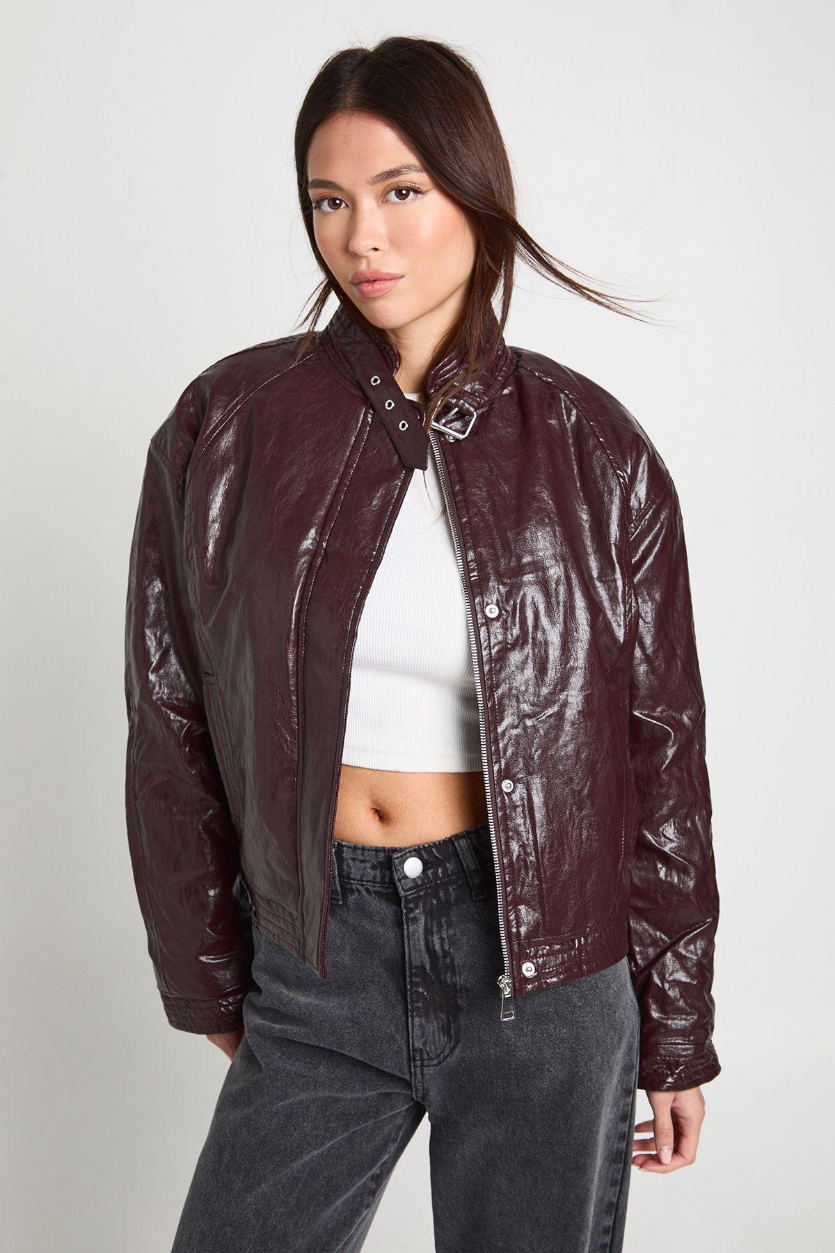 Faux Leather Bomber by BOOHOO
