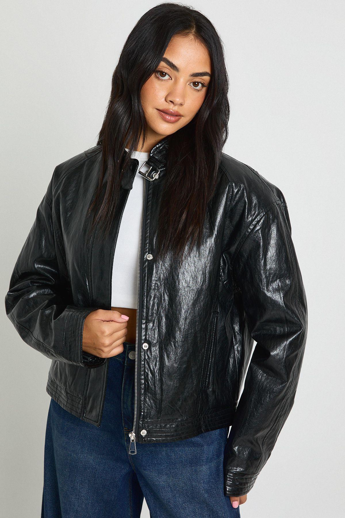 Faux Leather Bomber by BOOHOO