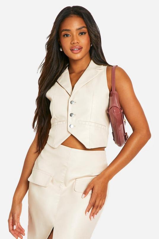 Faux Leather Button Down Waistcoat by BOOHOO Faux Leather Button Down Waistcoat by BOOHOO