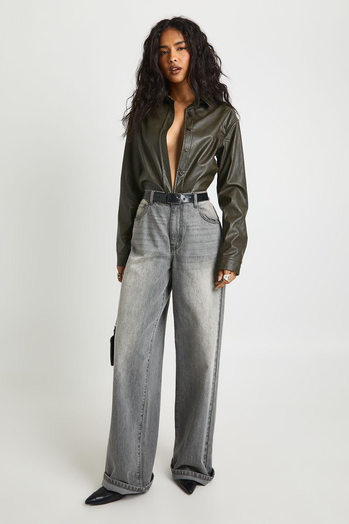Faux Leather Oversized Shirt by BOOHOO