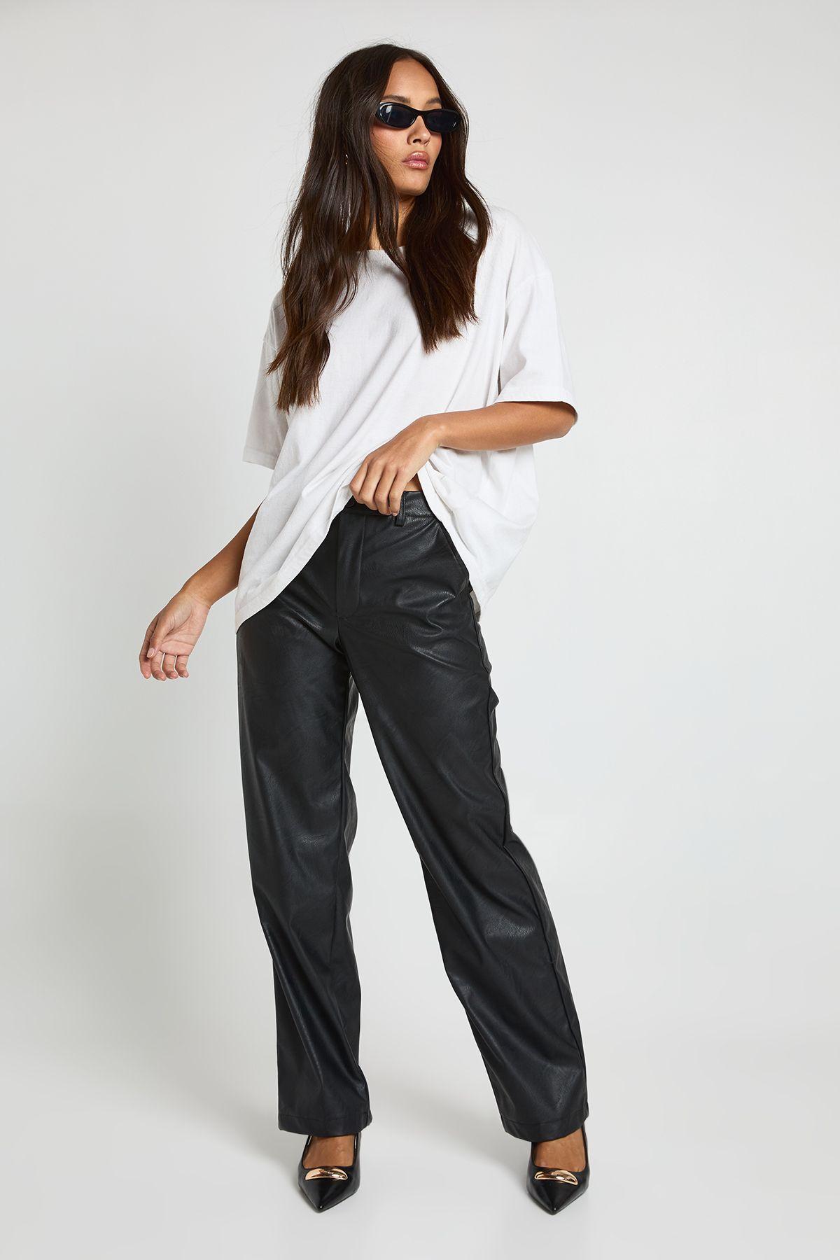 Faux Leather Straight Leg Trouser by BOOHOO
