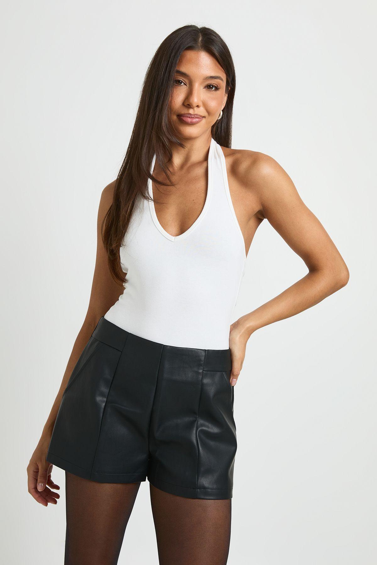 Faux Leather Tailored Shorts by BOOHOO