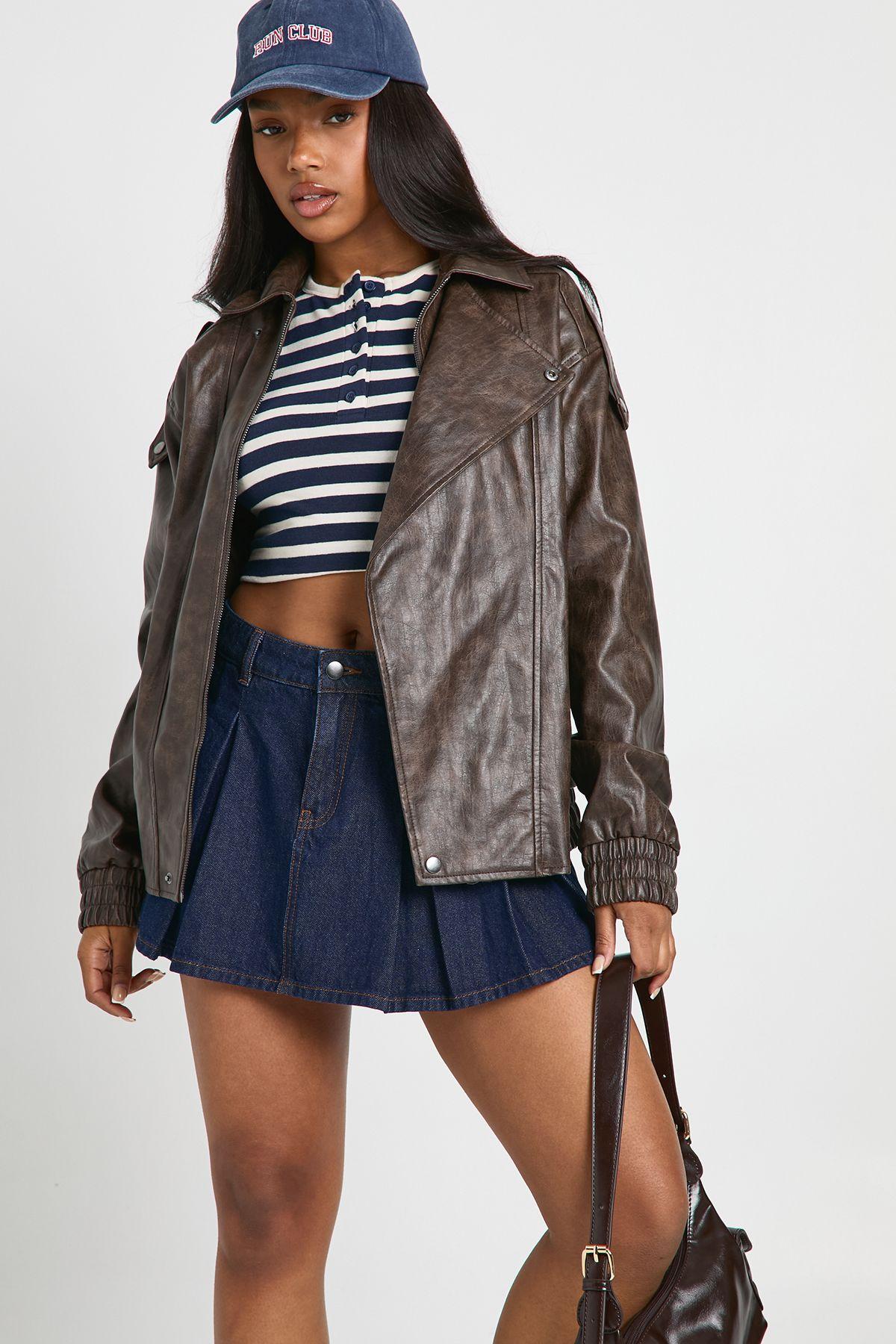 Faux Leather Vintage Look Biker Jacket by BOOHOO