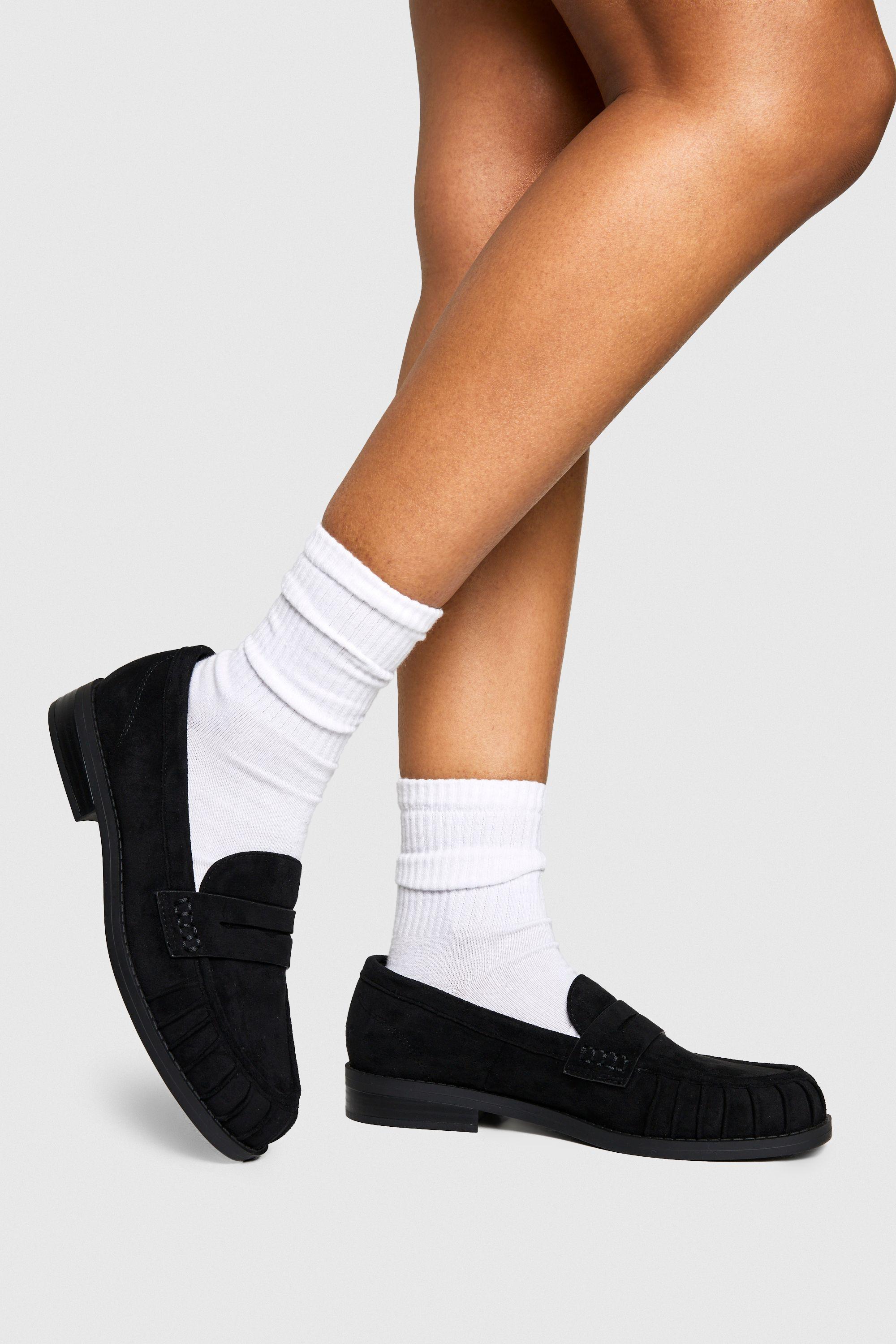 Faux Suede Basic Ruched Loafers by BOOHOO Faux Suede Basic Ruched Loafers by BOOHOO