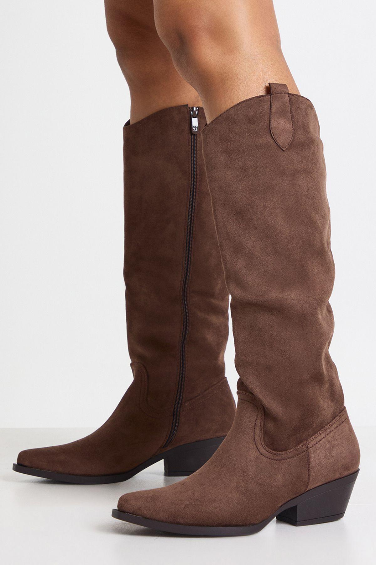 Faux Suede Basic Western Boots by BOOHOO