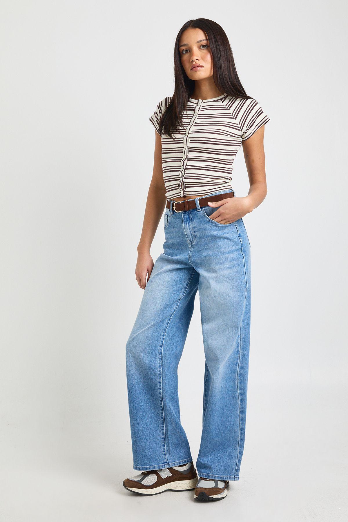Faux Suede Belted Wide Leg Jeans by BOOHOO