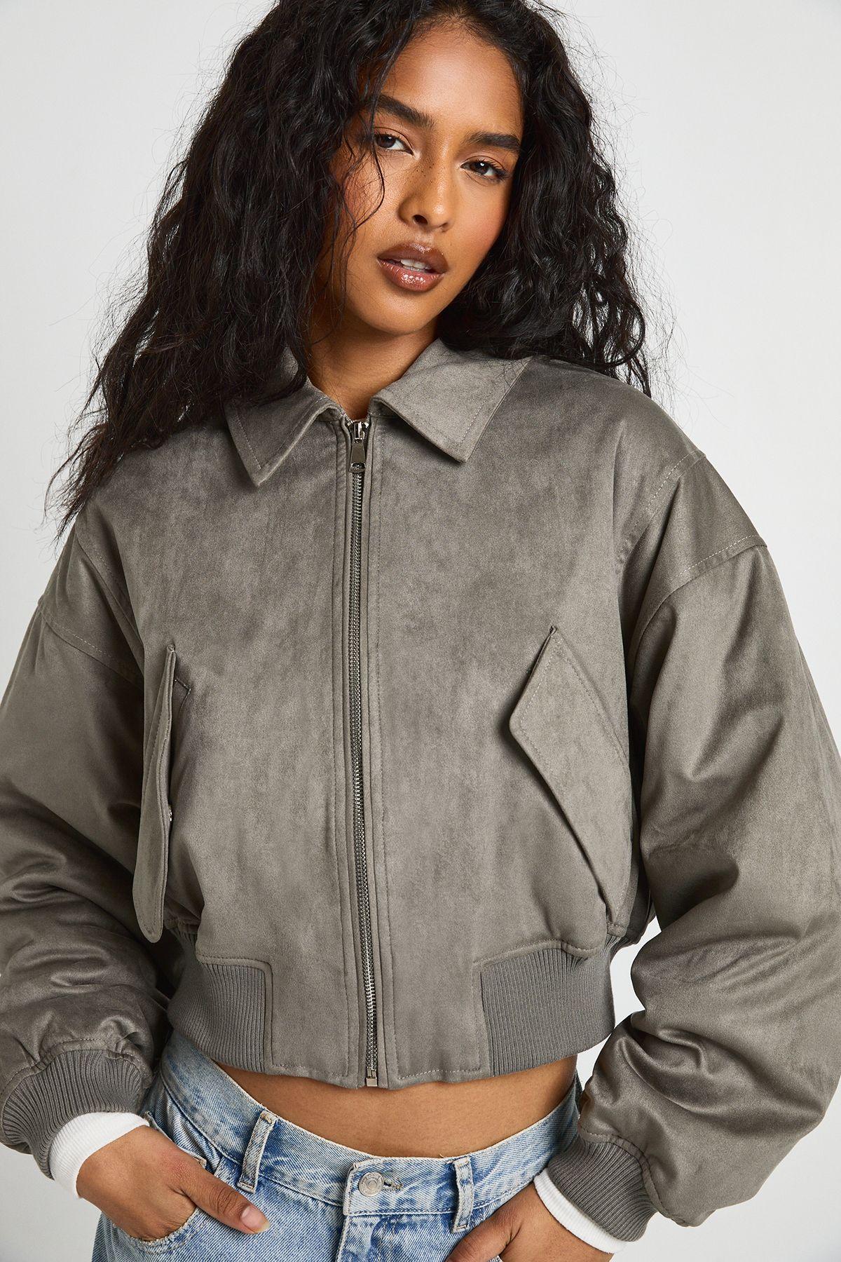 Faux Suede Bomber Jacket by BOOHOO