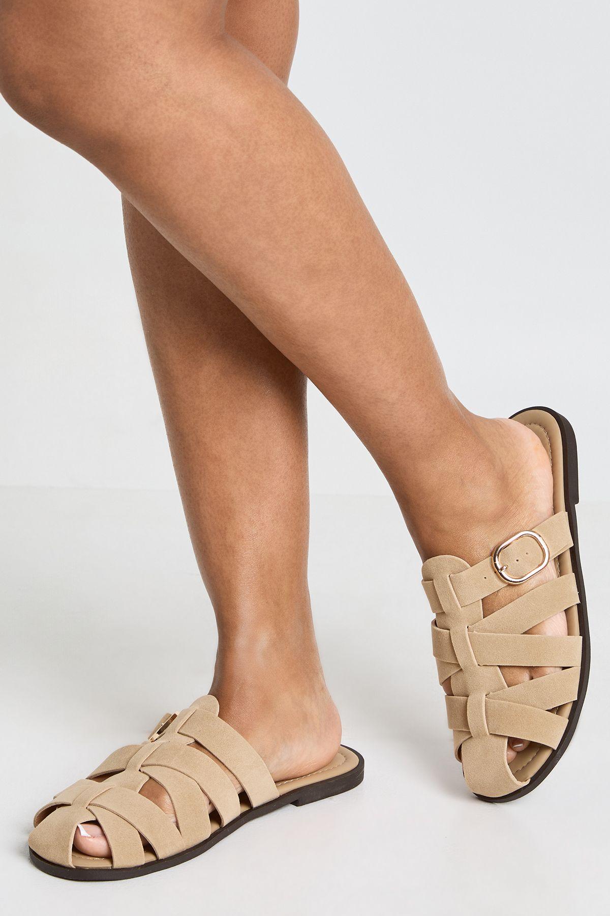 Faux Suede Buckle Detail Cut Out Mules by BOOHOO