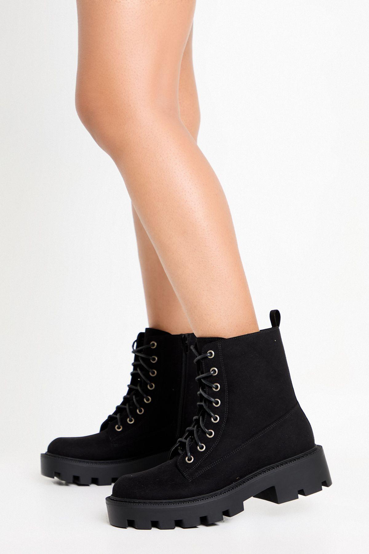 Faux Suede Chunky Lace up Hiker Boots by BOOHOO
