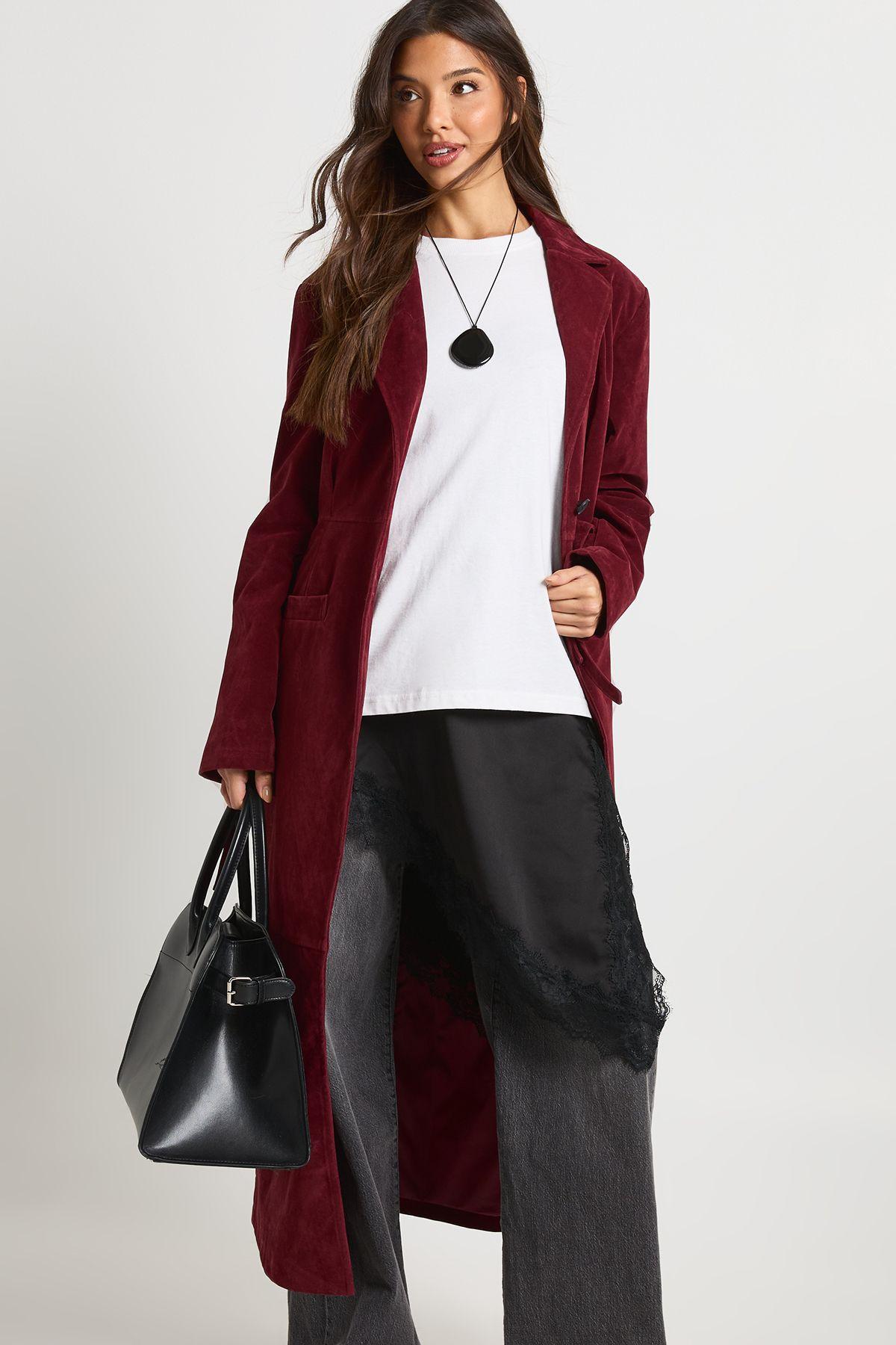 Faux Suede Cinched Maxi Coat by BOOHOO
