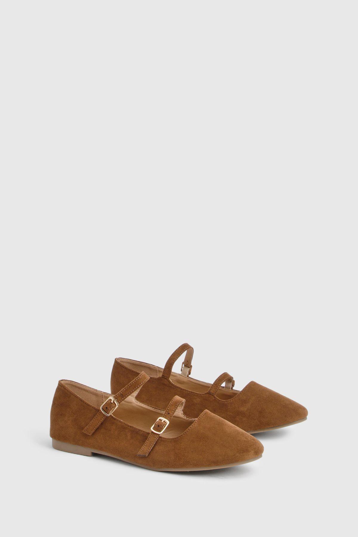 Faux Suede Double Strap Ballet Flats by BOOHOO