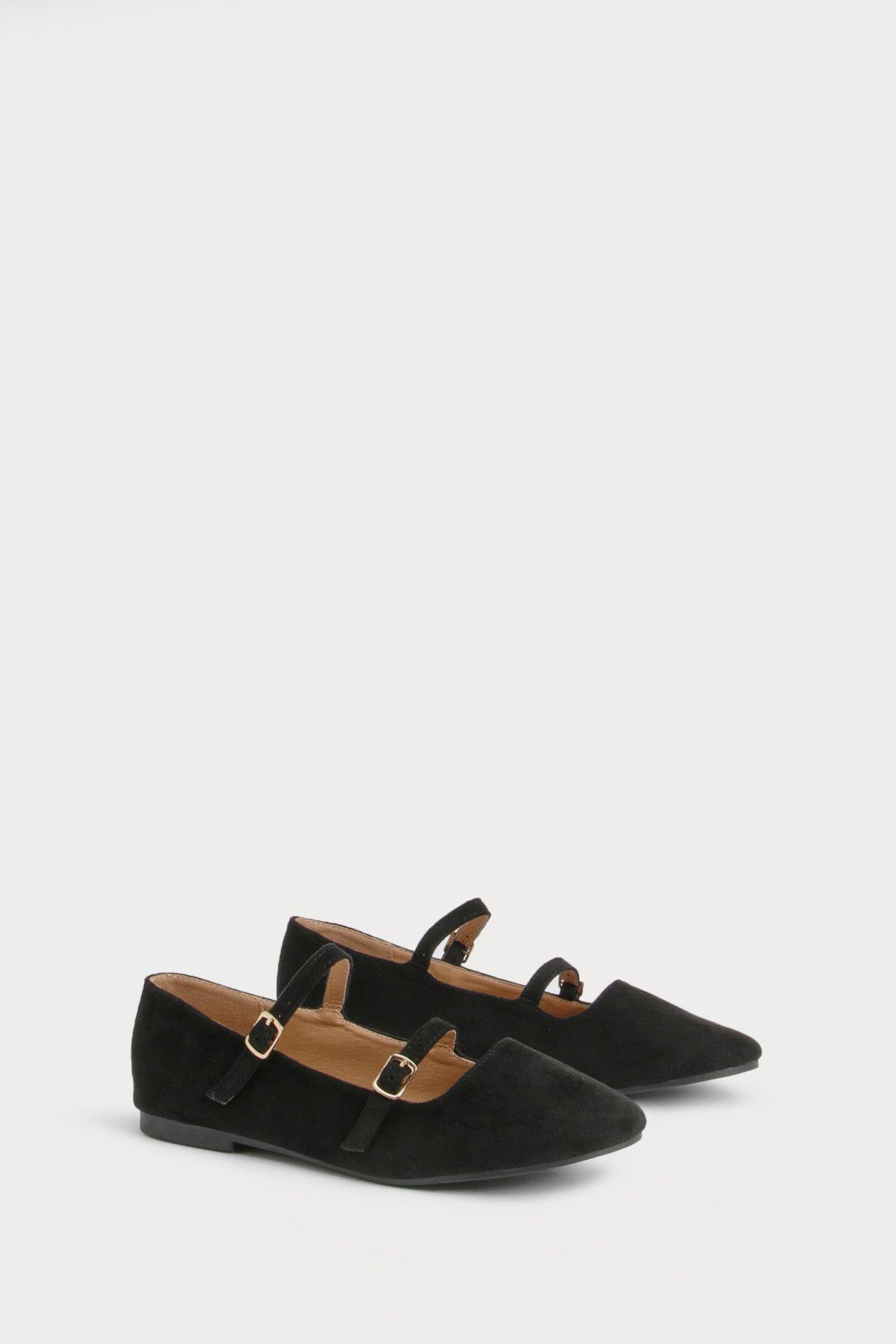 Faux Suede Double Strap Ballet Flats by BOOHOO