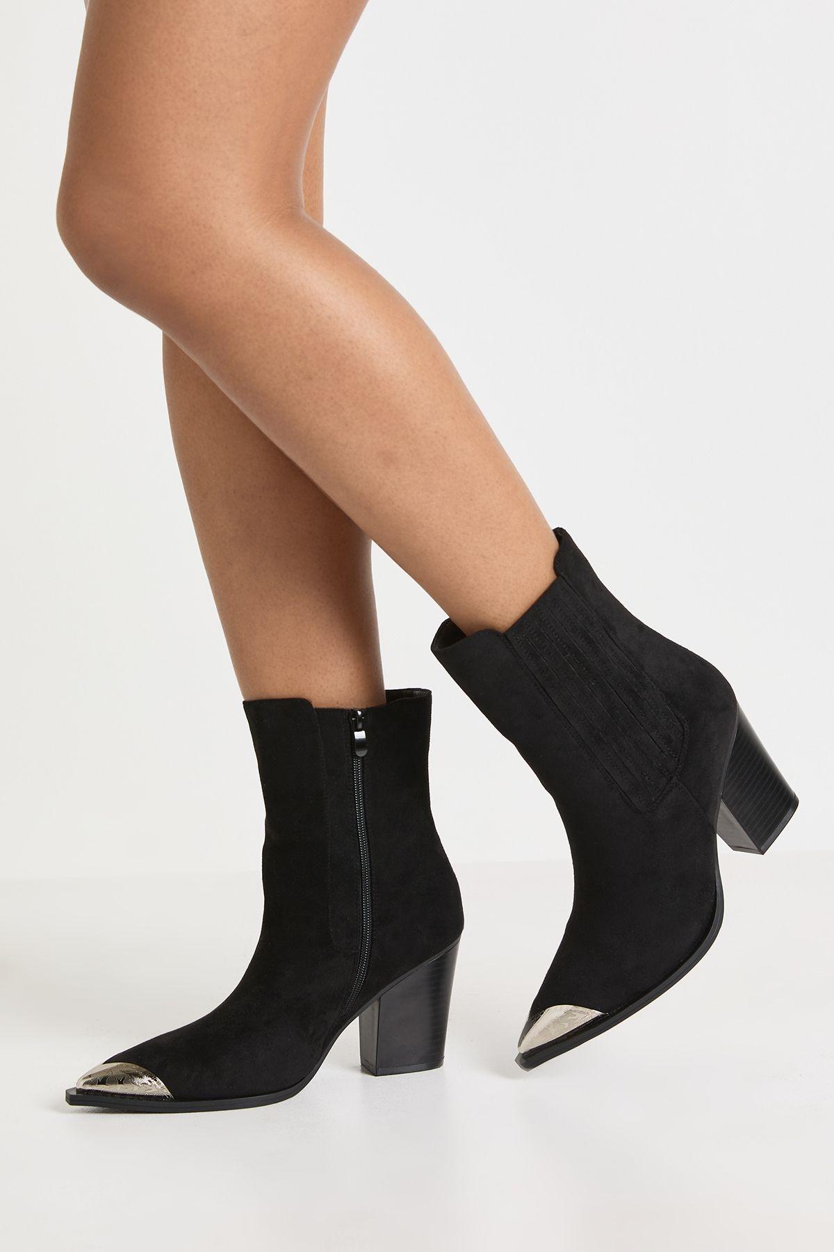 Faux Suede Gold Toe Cap Western Boots by BOOHOO