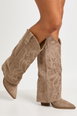 Faux Suede Knee High Fold Over Western Cowboy Boots by BOOHOO